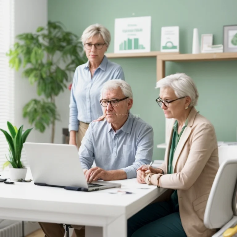 Seniorin und Senior im Gespräch mit Beraterin